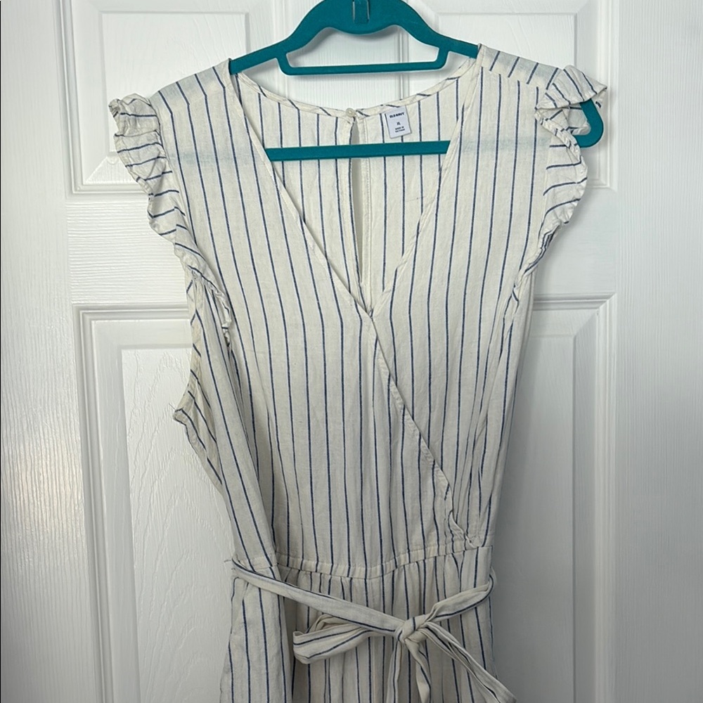 Striped Surplice Neckline Jumpsuit